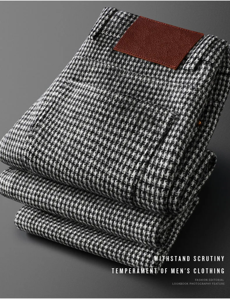 Gray Plaid Pants Men's Casual Slim Slim Straight Leg Business Pants Fall Men's Woolen Pants