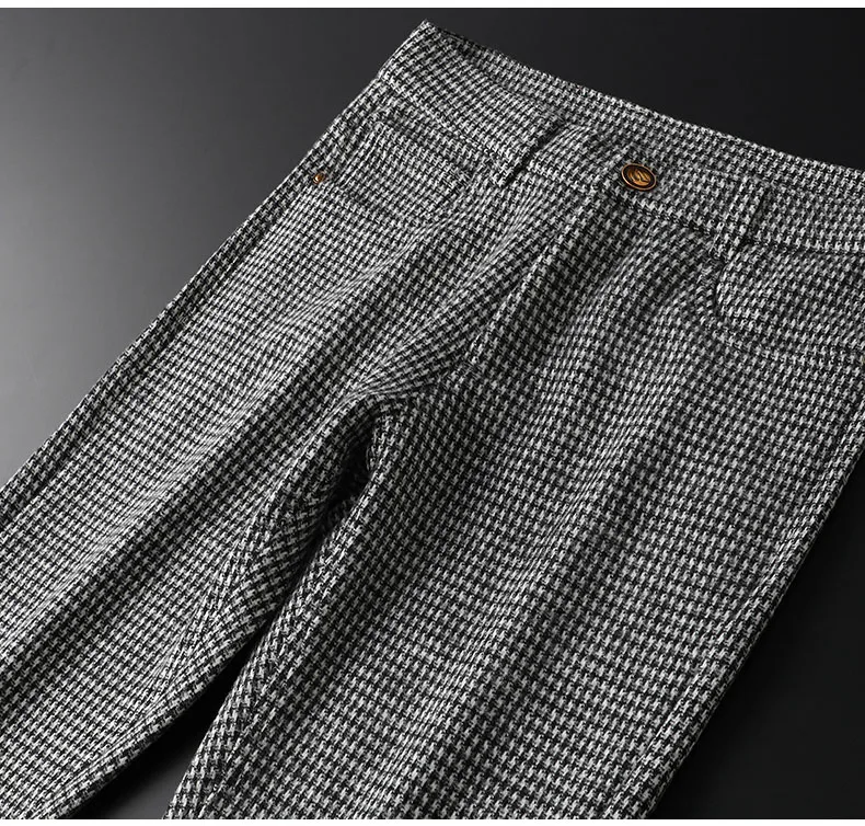 Gray Plaid Pants Men's Casual Slim Slim Straight Leg Business Pants Fall Men's Woolen Pants