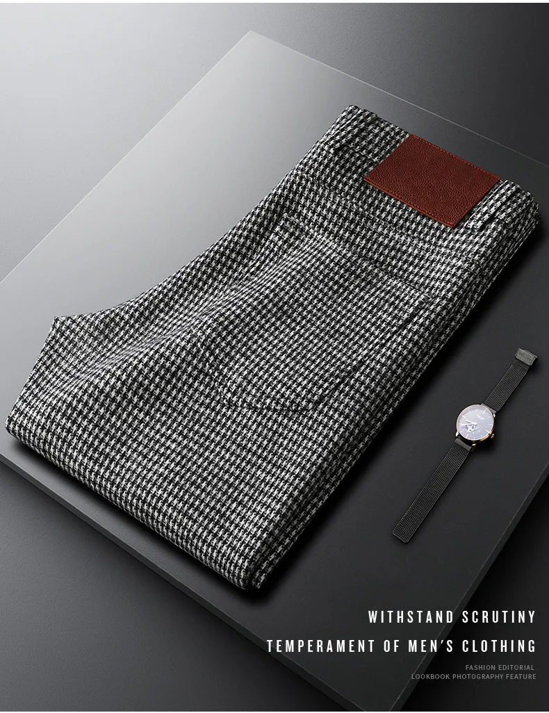 Gray Plaid Pants Men's Casual Slim Slim Straight Leg Business Pants Fall Men's Woolen Pants