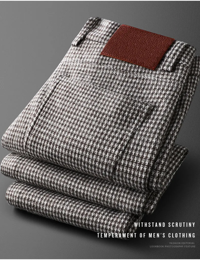 Gray Plaid Pants Men's Casual Slim Slim Straight Leg Business Pants Fall Men's Woolen Pants