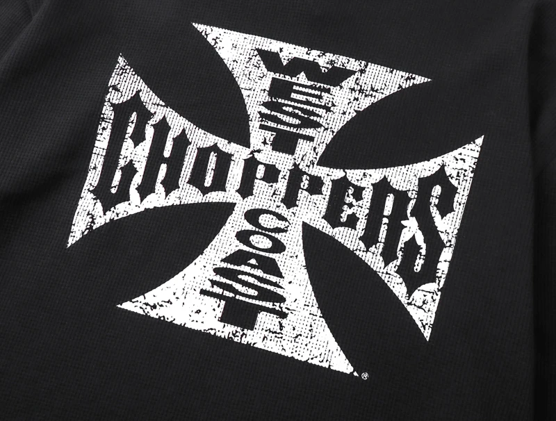 Vintage Distressed Blue West Coast Choppers Waffle Long Sleeve Fading Cross Print Round Neck Tshirts Men Women Oversized Outfit