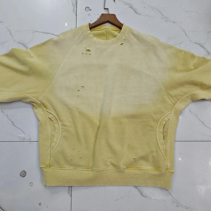 Vintage American Style Distressed Fleece Sweatshirt Men Winter Thick Loose Casual Hooded Pullover with Retro Design