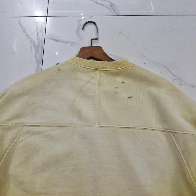 Vintage American Style Distressed Fleece Sweatshirt Men Winter Thick Loose Casual Hooded Pullover with Retro Design