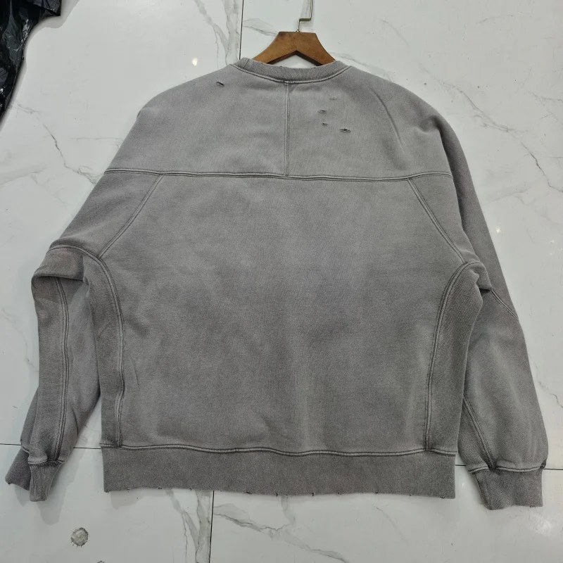 Vintage American Style Distressed Fleece Sweatshirt Men Winter Thick Loose Casual Hooded Pullover with Retro Design