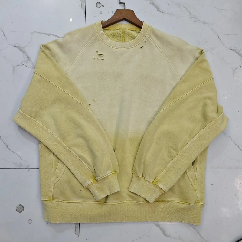 Vintage American Style Distressed Fleece Sweatshirt Men Winter Thick Loose Casual Hooded Pullover with Retro Design