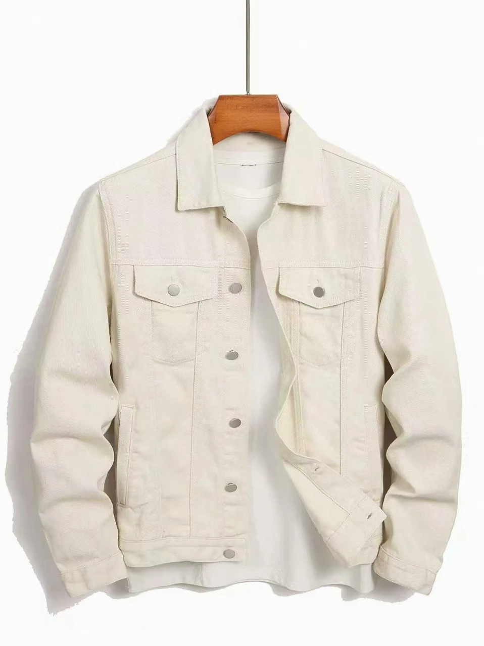 Solid Color Denim Casual Off-White Jacket, Bright and Refreshing, Fully Packed with a Youthful Vibe, Suitable for Spring and Aut