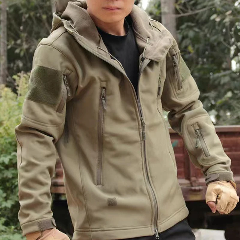 Tactical Men Winter Set Fleece Parkas Cargo Jackets Windbreak Hiking Camping Pant Climbing Tracksuit Sharkskin Casual Hood Coats
