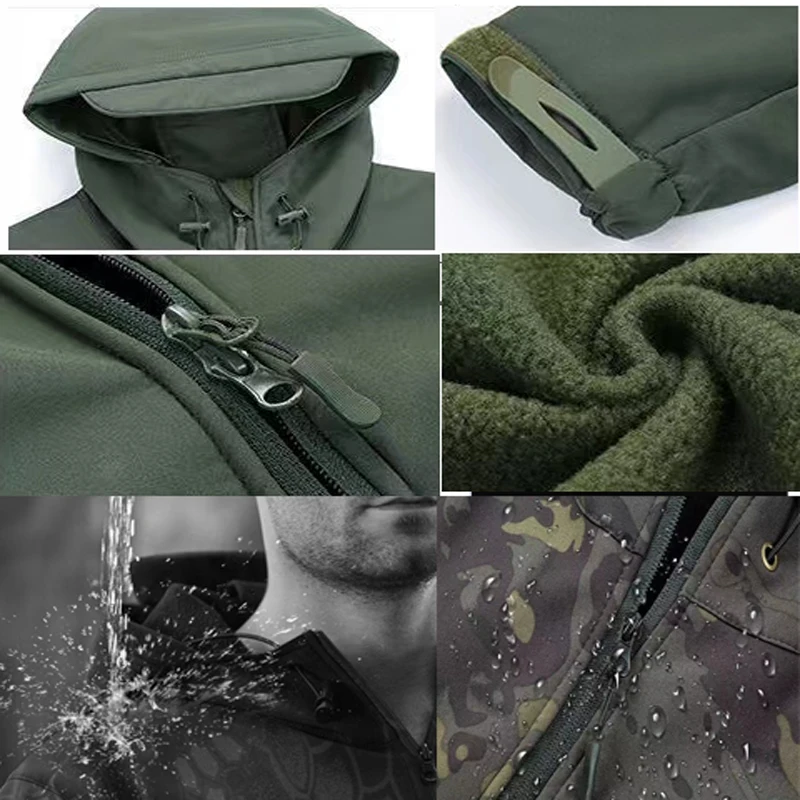 Tactical Men Winter Set Fleece Parkas Cargo Jackets Windbreak Hiking Camping Pant Climbing Tracksuit Sharkskin Casual Hood Coats