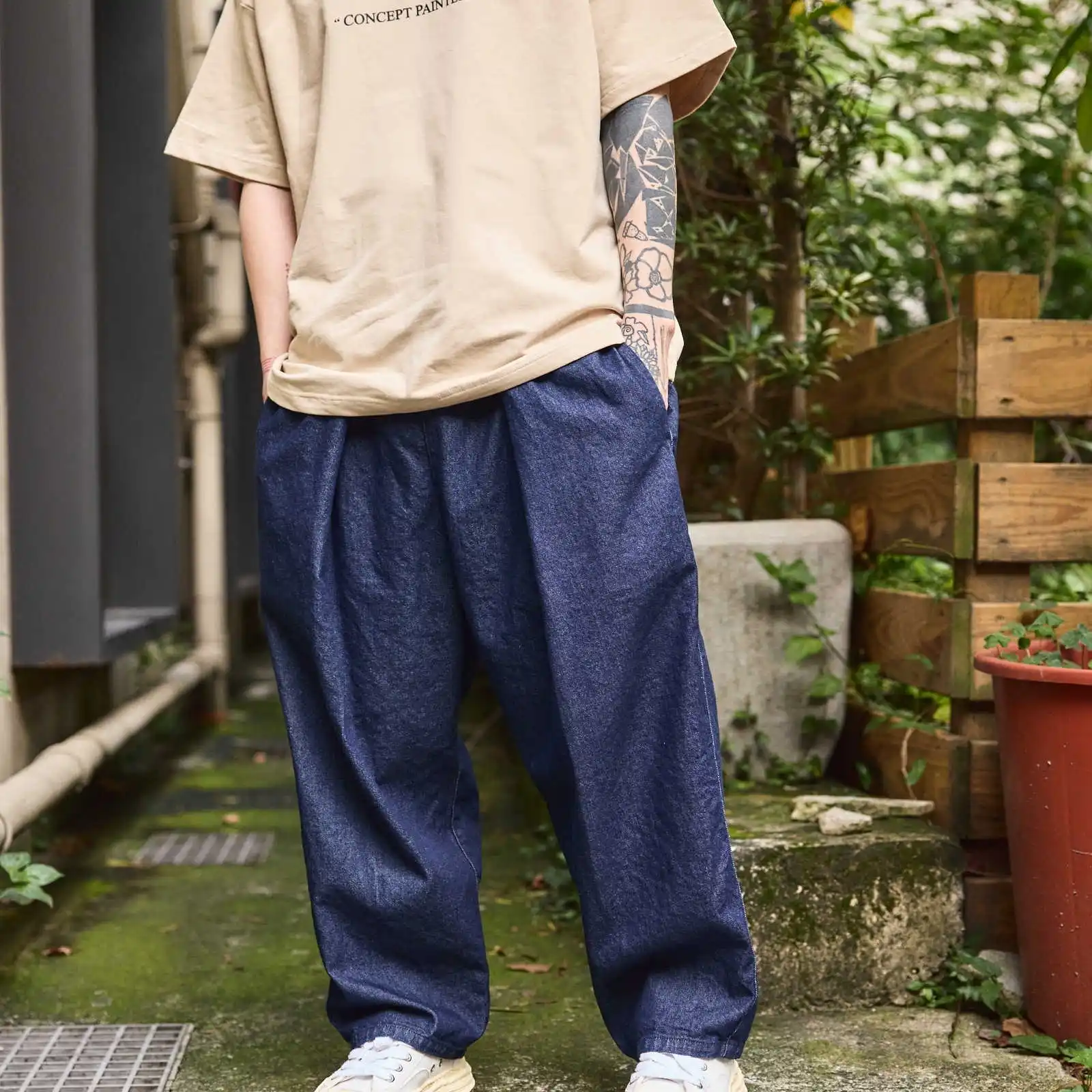 Retro Blue Dyed Kapital Hirata Loose Elastic Waist Adjustable Jeans for Men New Arrival