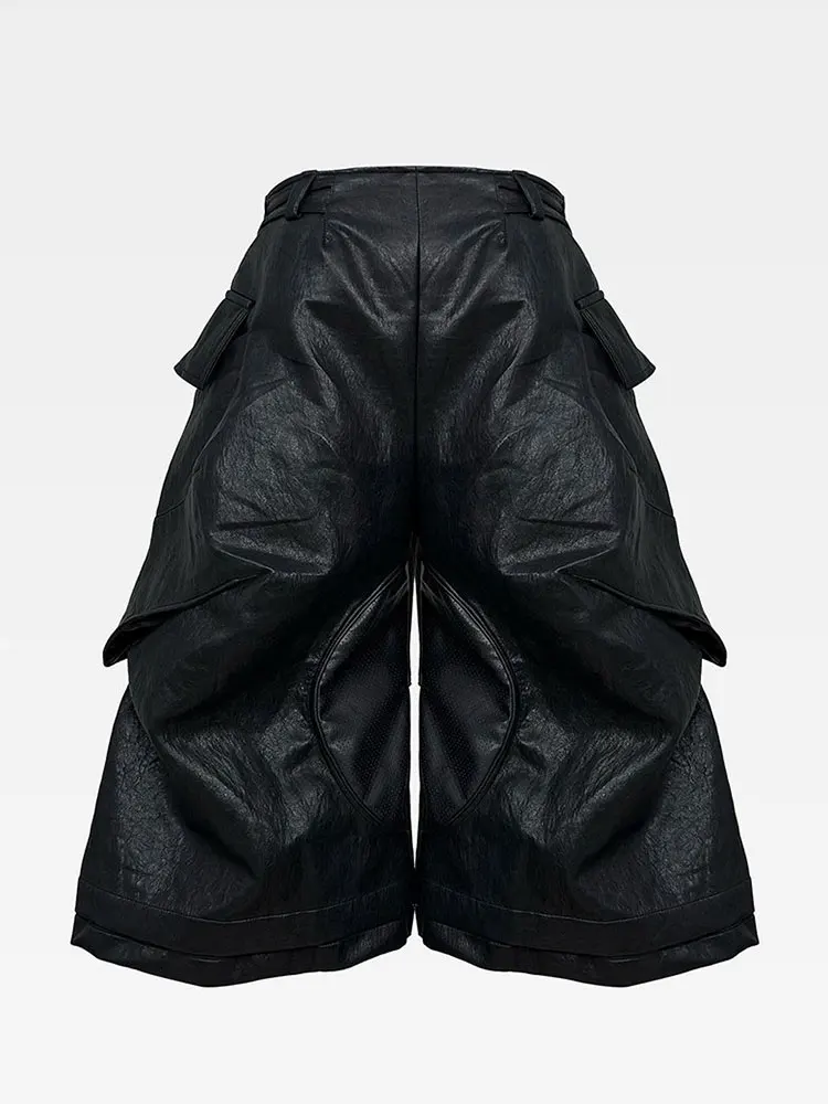 Mauroicardi Spring Autumn Cool Black Pu Leather Wide Leg Calf-Length Pants for Men Luxury Brands Designer Original Clothes 2026