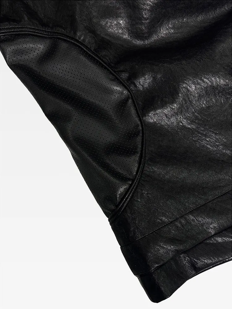 Mauroicardi Spring Autumn Cool Black Pu Leather Wide Leg Calf-Length Pants for Men Luxury Brands Designer Original Clothes 2026
