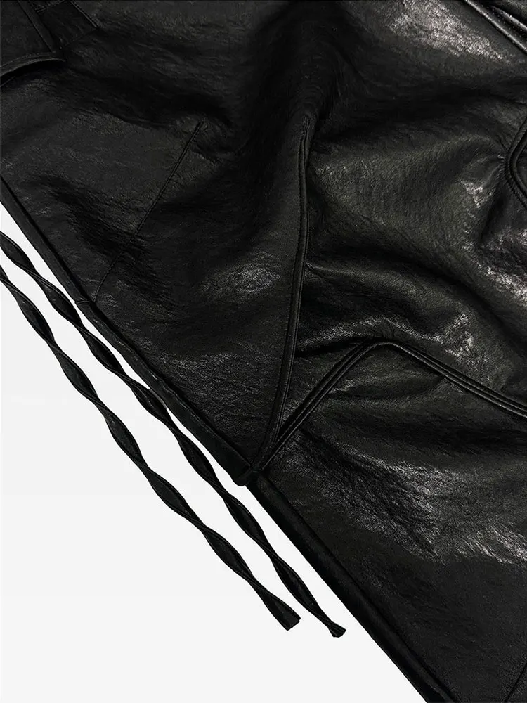 Mauroicardi Spring Autumn Cool Black Pu Leather Wide Leg Calf-Length Pants for Men Luxury Brands Designer Original Clothes 2026