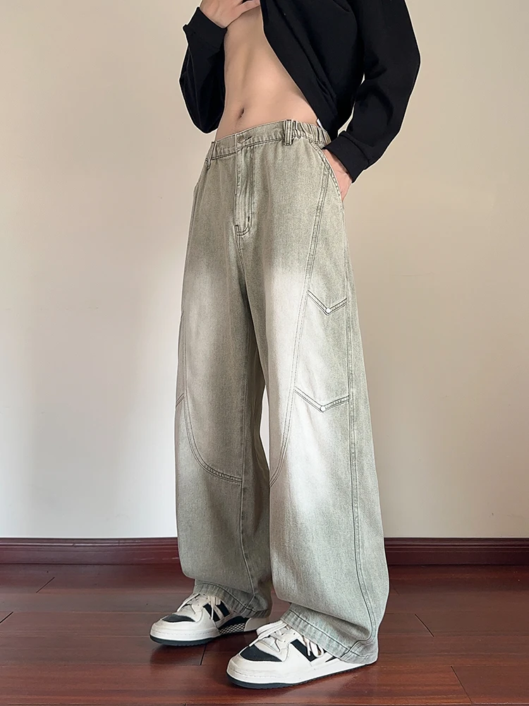 Men's Straight Baggy Jeans Korean Fashion Elastic Waist Wide Leg Denim Pants 380g/m² Heavy Cotton Street Y2K Jeans Big Size 8XL