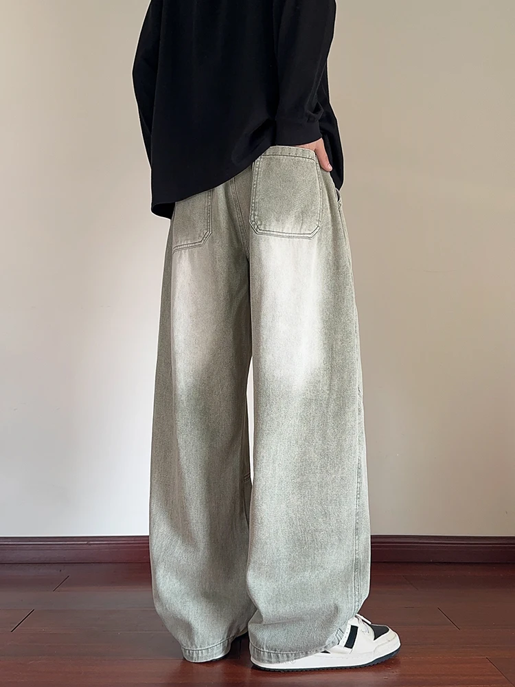 Men's Straight Baggy Jeans Korean Fashion Elastic Waist Wide Leg Denim Pants 380g/m² Heavy Cotton Street Y2K Jeans Big Size 8XL
