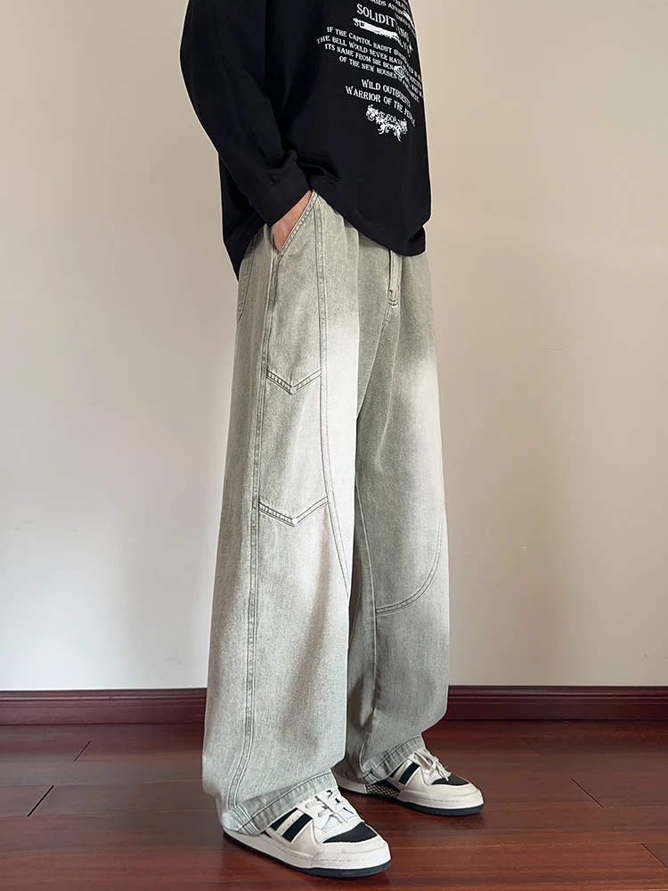 Men's Straight Baggy Jeans Korean Fashion Elastic Waist Wide Leg Denim Pants 380g/m² Heavy Cotton Street Y2K Jeans Big Size 8XL