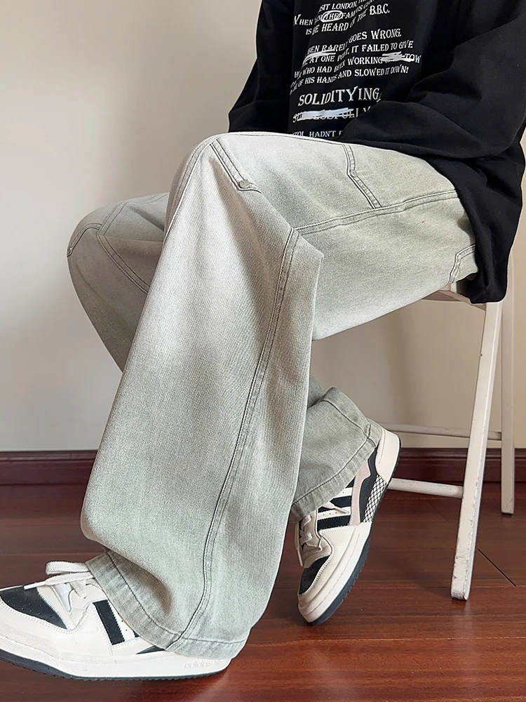 Men's Straight Baggy Jeans Korean Fashion Elastic Waist Wide Leg Denim Pants 380g/m² Heavy Cotton Street Y2K Jeans Big Size 8XL