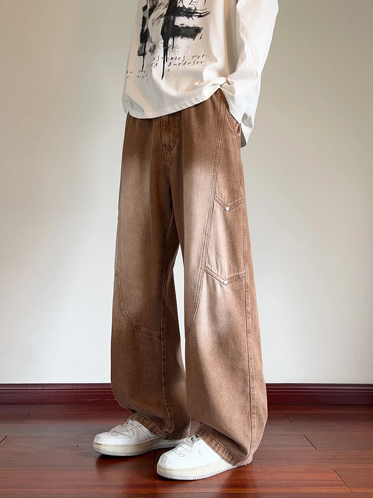 Men's Straight Baggy Jeans Korean Fashion Elastic Waist Wide Leg Denim Pants 380g/m² Heavy Cotton Street Y2K Jeans Big Size 8XL