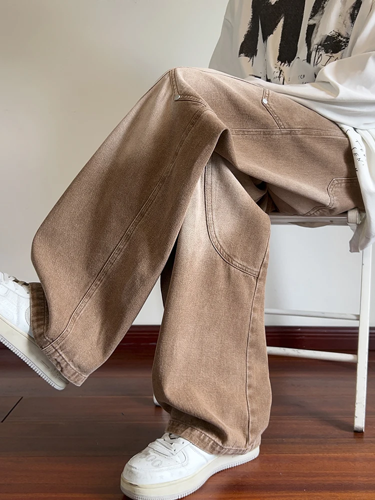Men's Straight Baggy Jeans Korean Fashion Elastic Waist Wide Leg Denim Pants 380g/m² Heavy Cotton Street Y2K Jeans Big Size 8XL