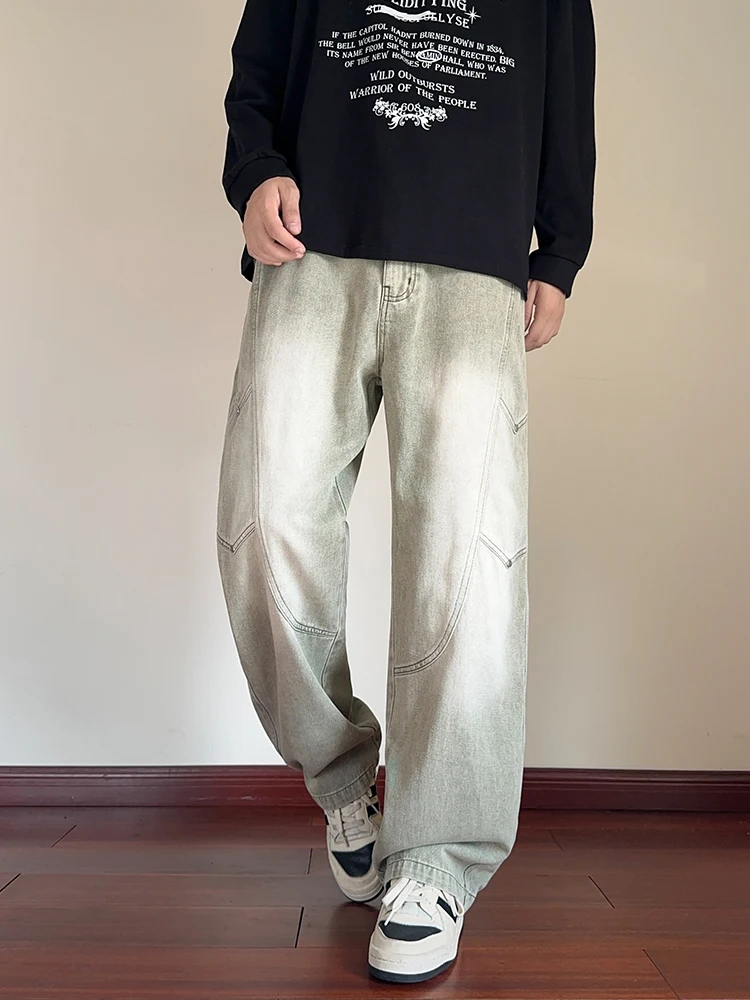 Men's Straight Baggy Jeans Korean Fashion Elastic Waist Wide Leg Denim Pants 380g/m² Heavy Cotton Street Y2K Jeans Big Size 8XL