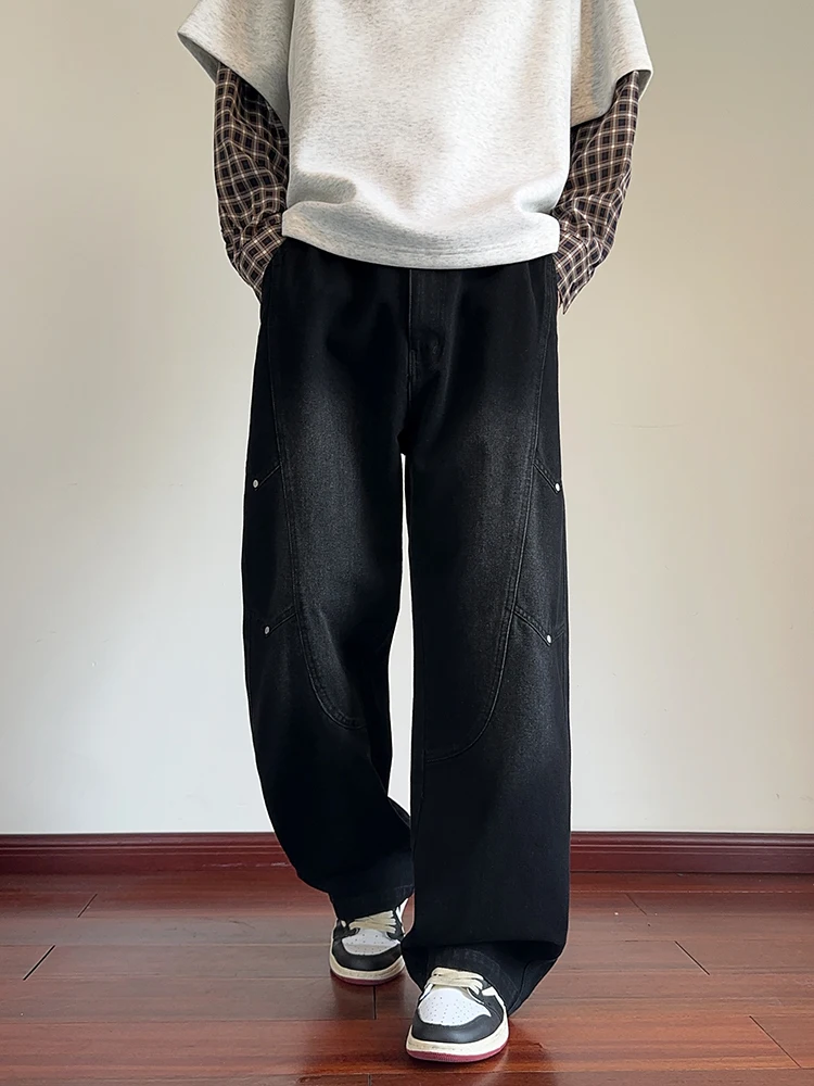Men's Straight Baggy Jeans Korean Fashion Elastic Waist Wide Leg Denim Pants 380g/m² Heavy Cotton Street Y2K Jeans Big Size 8XL