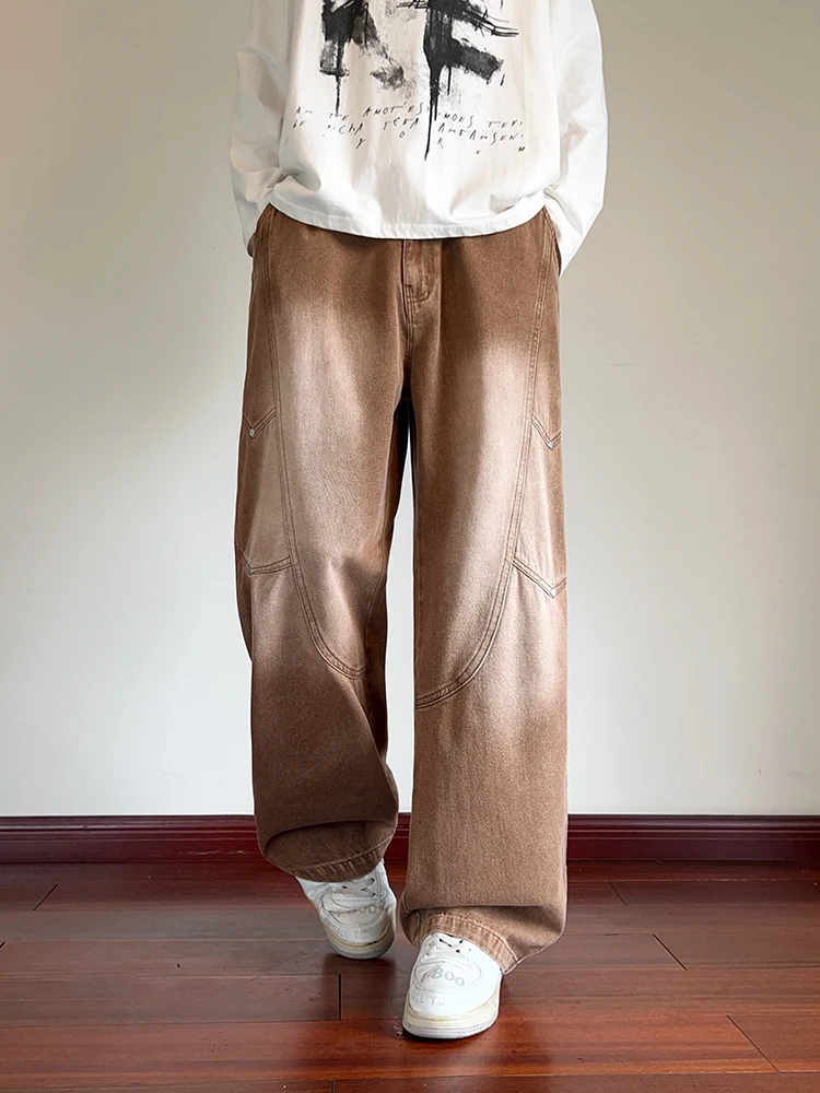 Men's Straight Baggy Jeans Korean Fashion Elastic Waist Wide Leg Denim Pants 380g/m² Heavy Cotton Street Y2K Jeans Big Size 8XL
