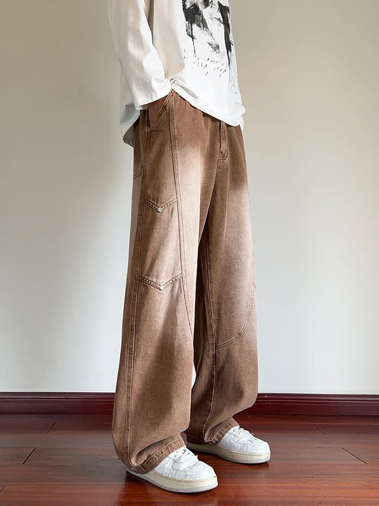 Men's Straight Baggy Jeans Korean Fashion Elastic Waist Wide Leg Denim Pants 380g/m² Heavy Cotton Street Y2K Jeans Big Size 8XL