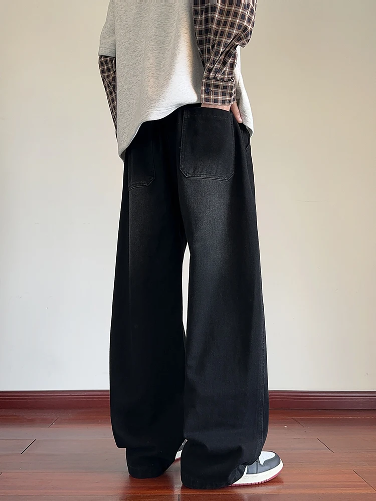 Men's Straight Baggy Jeans Korean Fashion Elastic Waist Wide Leg Denim Pants 380g/m² Heavy Cotton Street Y2K Jeans Big Size 8XL