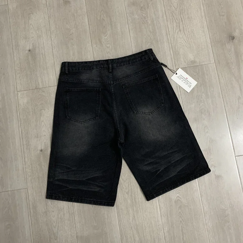 New Y2K Colorful Rhinestone VALLEY Embroidery Patch Label Denim Shorts Jorts Men Women High Quality Loose Straight Short Jeans