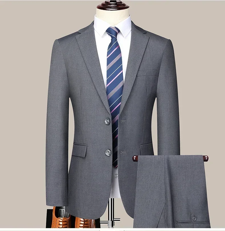 Suit (Blazer+Pants) Men's Fashion Business Outdoor Gentleman Trend Solid Color Casual Slim-fit Wedding Host Gentleman Suit S-6XL
