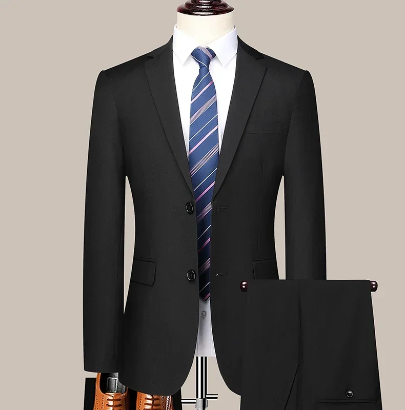 Suit (Blazer+Pants) Men's Fashion Business Outdoor Gentleman Trend Solid Color Casual Slim-fit Wedding Host Gentleman Suit S-6XL