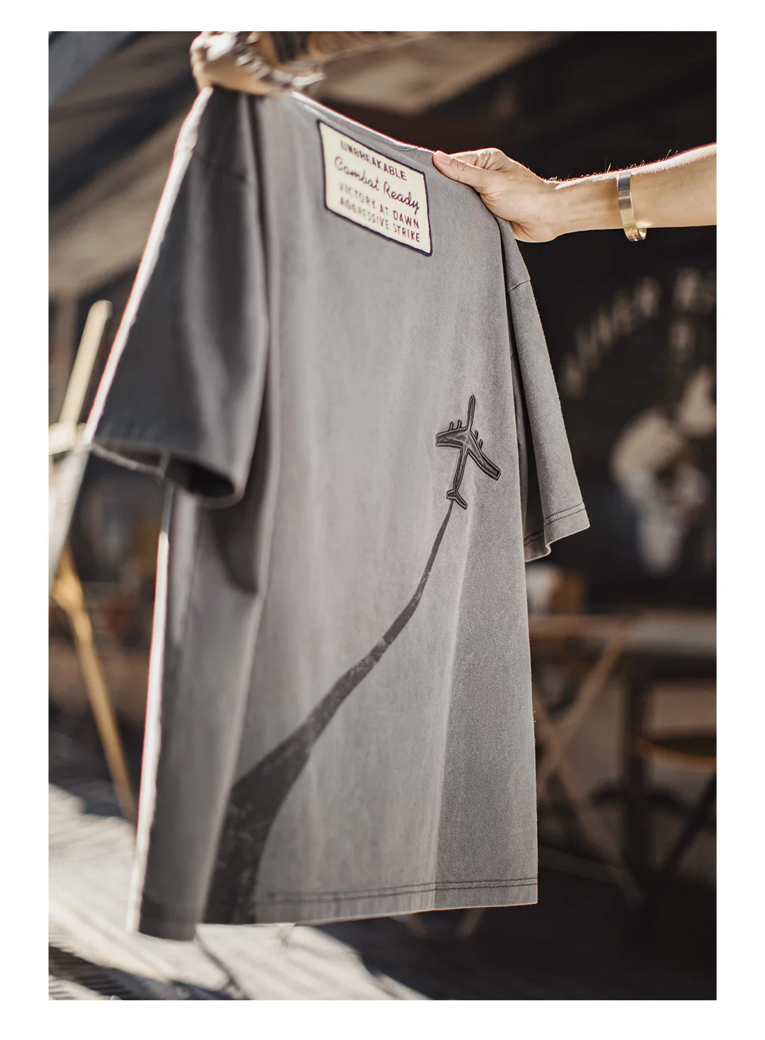 Maden Men's Vintage Fighter Plane Print T-Shirt Heavyweight Cotton Oversized Crew Neck Summer Casual Streetwear Tee Men's Tops