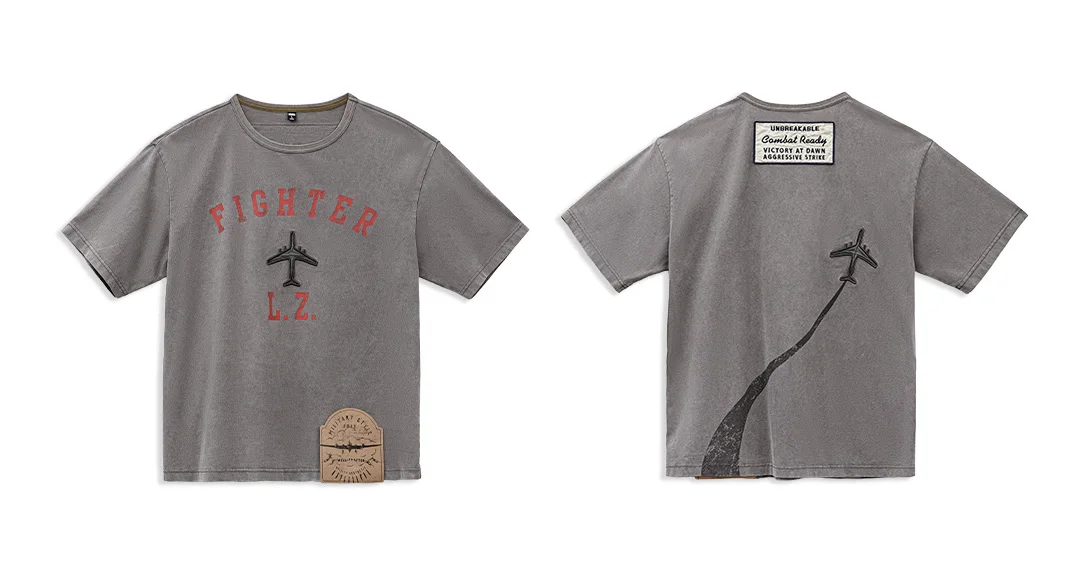 Maden Men's Vintage Fighter Plane Print T-Shirt Heavyweight Cotton Oversized Crew Neck Summer Casual Streetwear Tee Men's Tops