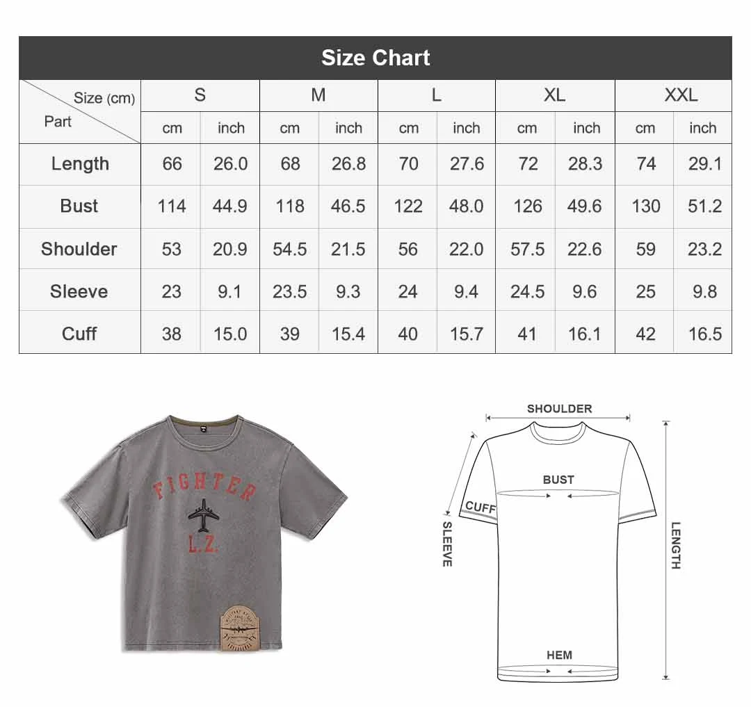 Maden Men's Vintage Fighter Plane Print T-Shirt Heavyweight Cotton Oversized Crew Neck Summer Casual Streetwear Tee Men's Tops
