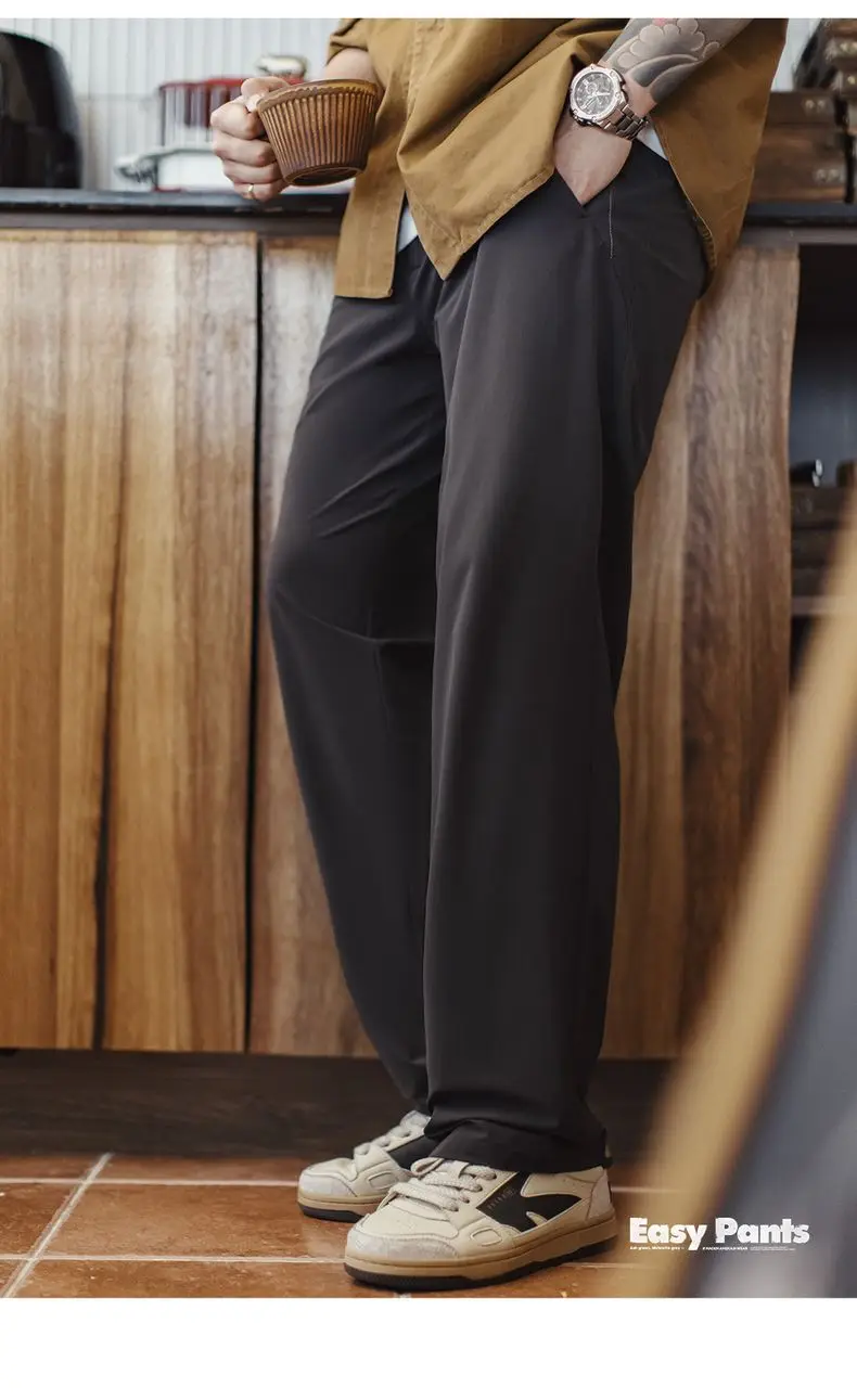 Maden Lightweight Commuter Casual Pants CleanFit Dress Trousers Elastic Wrinkle-Resistant Office Men's Long Pants for Summer