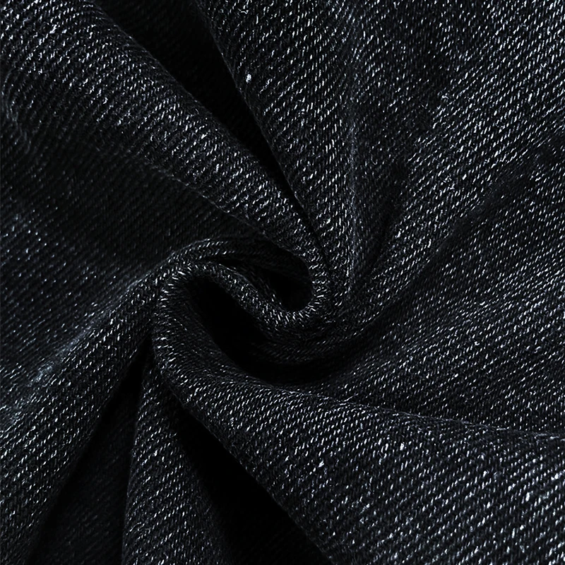 Men's Black Washed Denim Cropped Jacket Metal Buckle Zip Design Loose Drop Shoulder Coat Vintage Hip Hop Streetwear Outerwear Fo