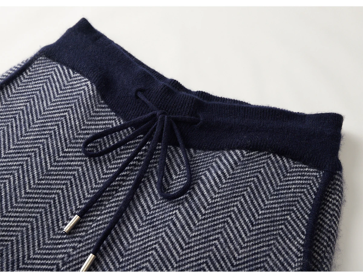 Soft 100% Merino Wool Straight-leg Pants For Men Jacquard Warm Knitted Pants Autumn Winter Thick Bottom Wear