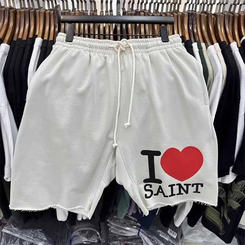 SSSAINT LOUIS Men Shorts Graffiti Print Washed Retro Oversized Shorts