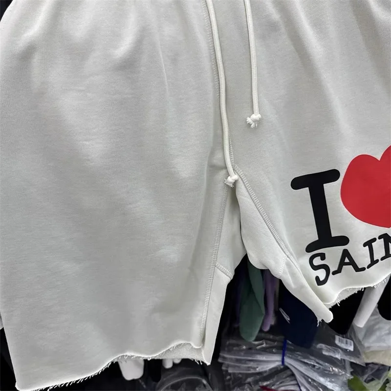 SSSAINT LOUIS Men Shorts Graffiti Print Washed Retro Oversized Shorts