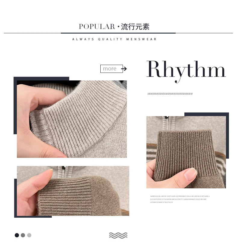 Real Cashmere Wool Clothes for Men 2025 Autumn Winter Trendy Striped Warm Sweater Long Sleeve Male Sheep Wool Zipper Jumpers