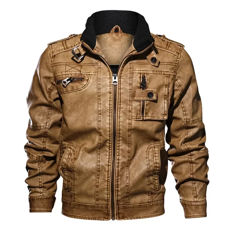 Autumn Winter Brand Leather Jacket Men Vintage Biker PU Coat Causal Motorcycle Jackets Plus Size 8XL 3D Stand Collar Thick Tops