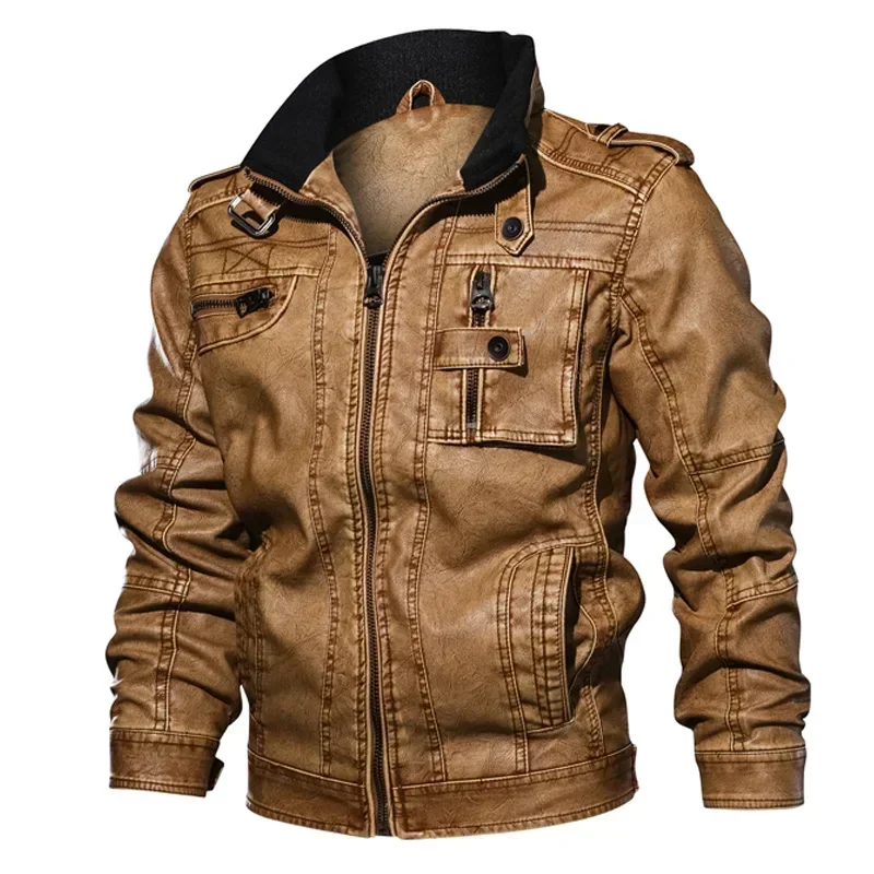 Autumn Winter Brand Leather Jacket Men Vintage Biker PU Coat Causal Motorcycle Jackets Plus Size 8XL 3D Stand Collar Thick Tops