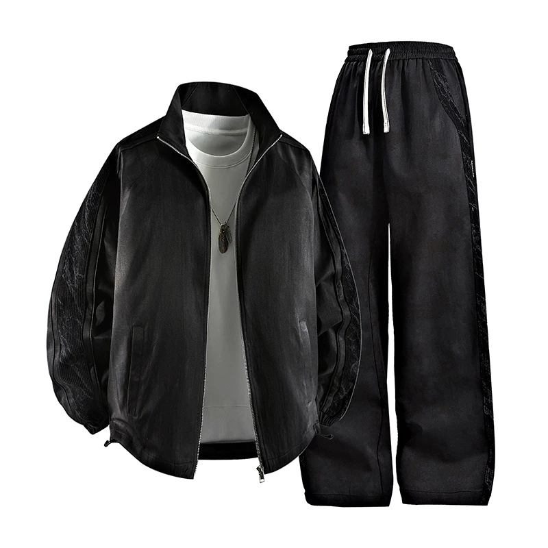 8XL Men Jacket 2Pcs Tracksuit Set Waterproof Side Stripe Large Size 6XL 7XL Streetwear Long Sleeve 2025 Spring Sportswear Male