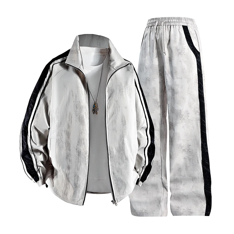 8XL Men Jacket 2Pcs Tracksuit Set Waterproof Side Stripe Large Size 6XL 7XL Streetwear Long Sleeve 2025 Spring Sportswear Male