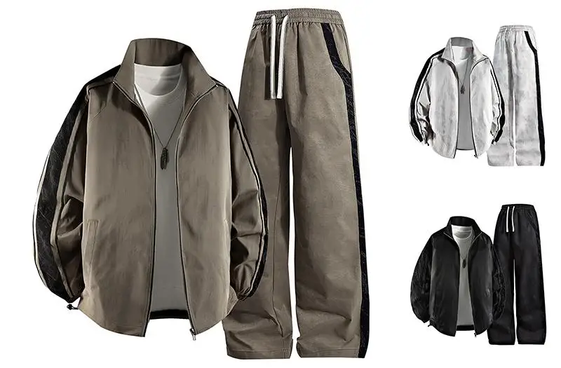 8XL Men Jacket 2Pcs Tracksuit Set Waterproof Side Stripe Large Size 6XL 7XL Streetwear Long Sleeve 2025 Spring Sportswear Male