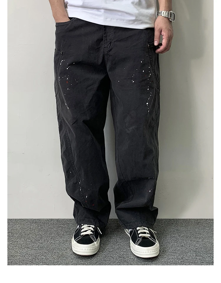 Japanese Streetwear Paint Point Cargo Pants For Men Harajuku Casual Baggy Pants High Quality Vintage Plus Size Trousers Male