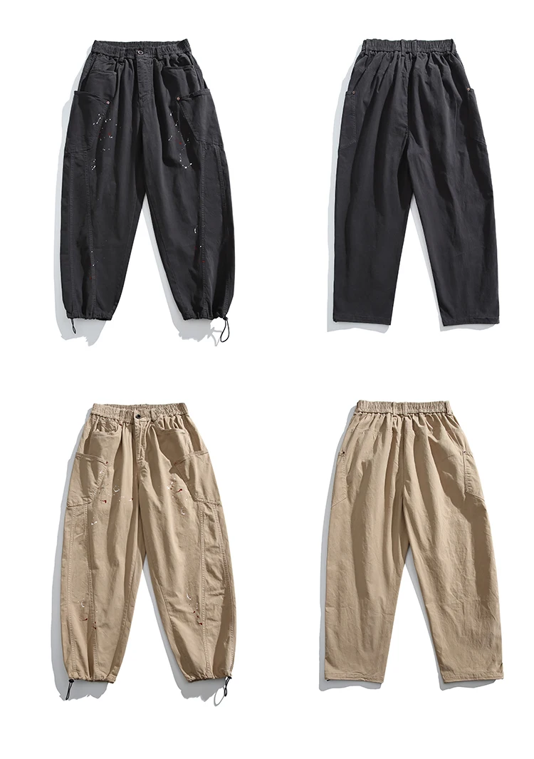 Japanese Streetwear Paint Point Cargo Pants For Men Harajuku Casual Baggy Pants High Quality Vintage Plus Size Trousers Male