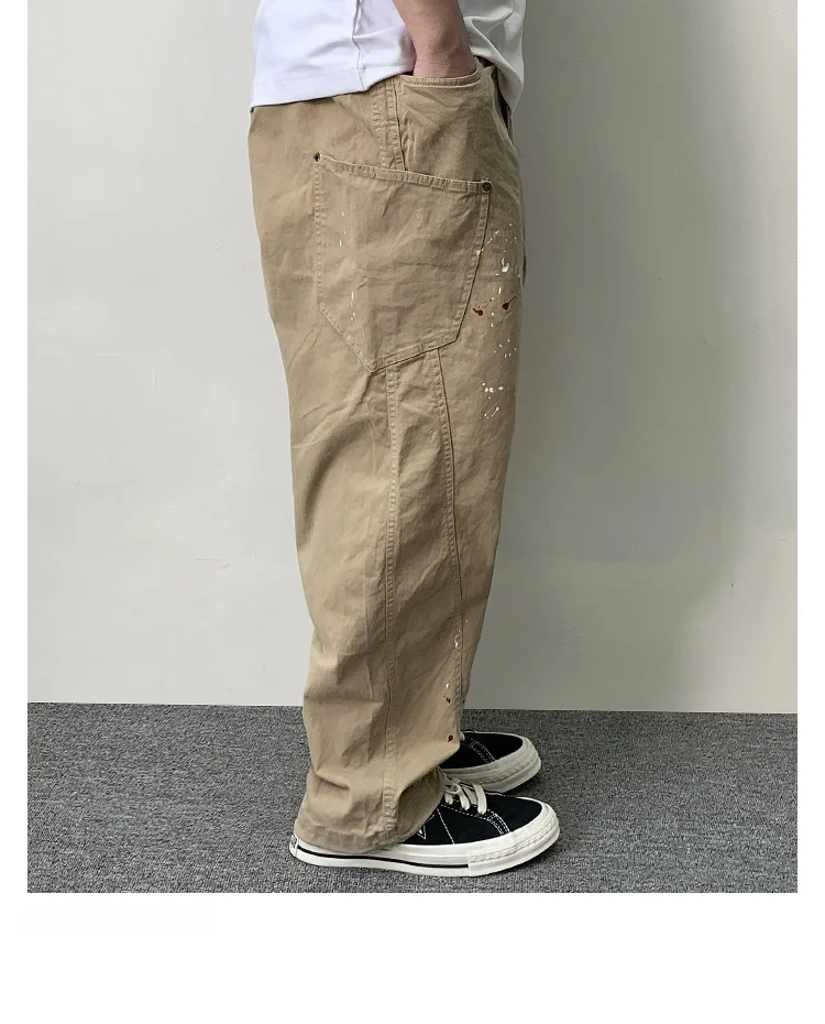 Japanese Streetwear Paint Point Cargo Pants For Men Harajuku Casual Baggy Pants High Quality Vintage Plus Size Trousers Male