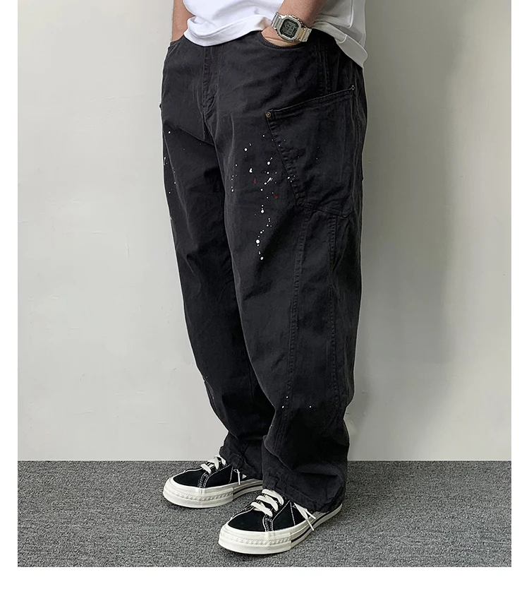 Japanese Streetwear Paint Point Cargo Pants For Men Harajuku Casual Baggy Pants High Quality Vintage Plus Size Trousers Male