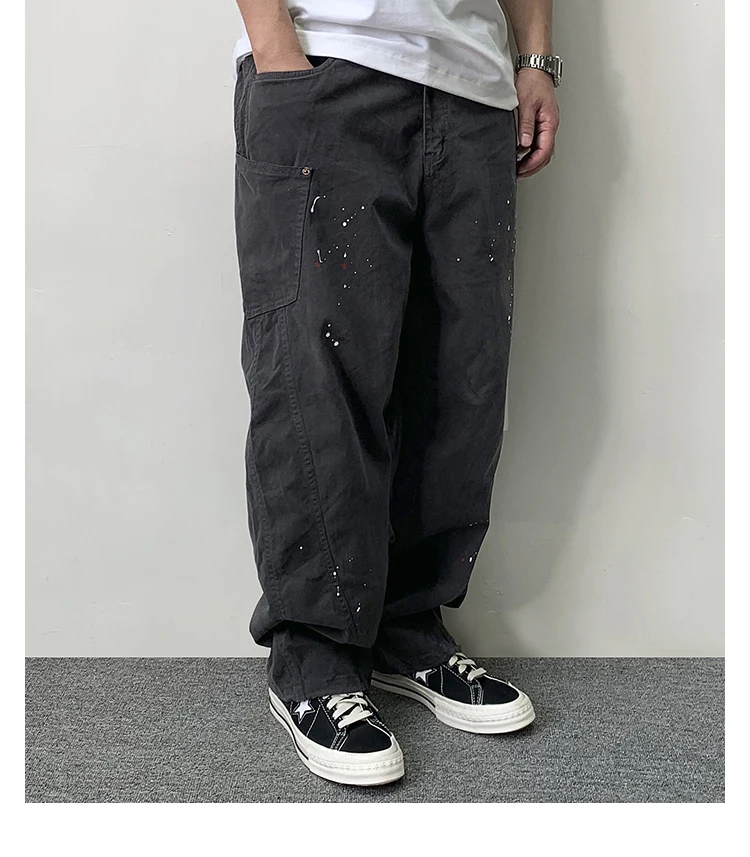 Japanese Streetwear Paint Point Cargo Pants For Men Harajuku Casual Baggy Pants High Quality Vintage Plus Size Trousers Male
