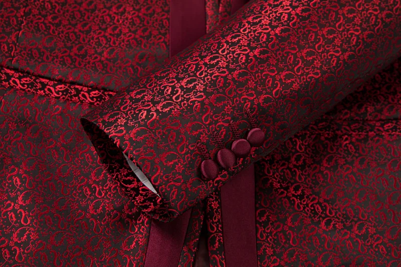 New Chinese-style Jacquard Wedding Host Performance Men's Suits 3pcs Blazer Vest Pants Formal Party Groom Tuxedo